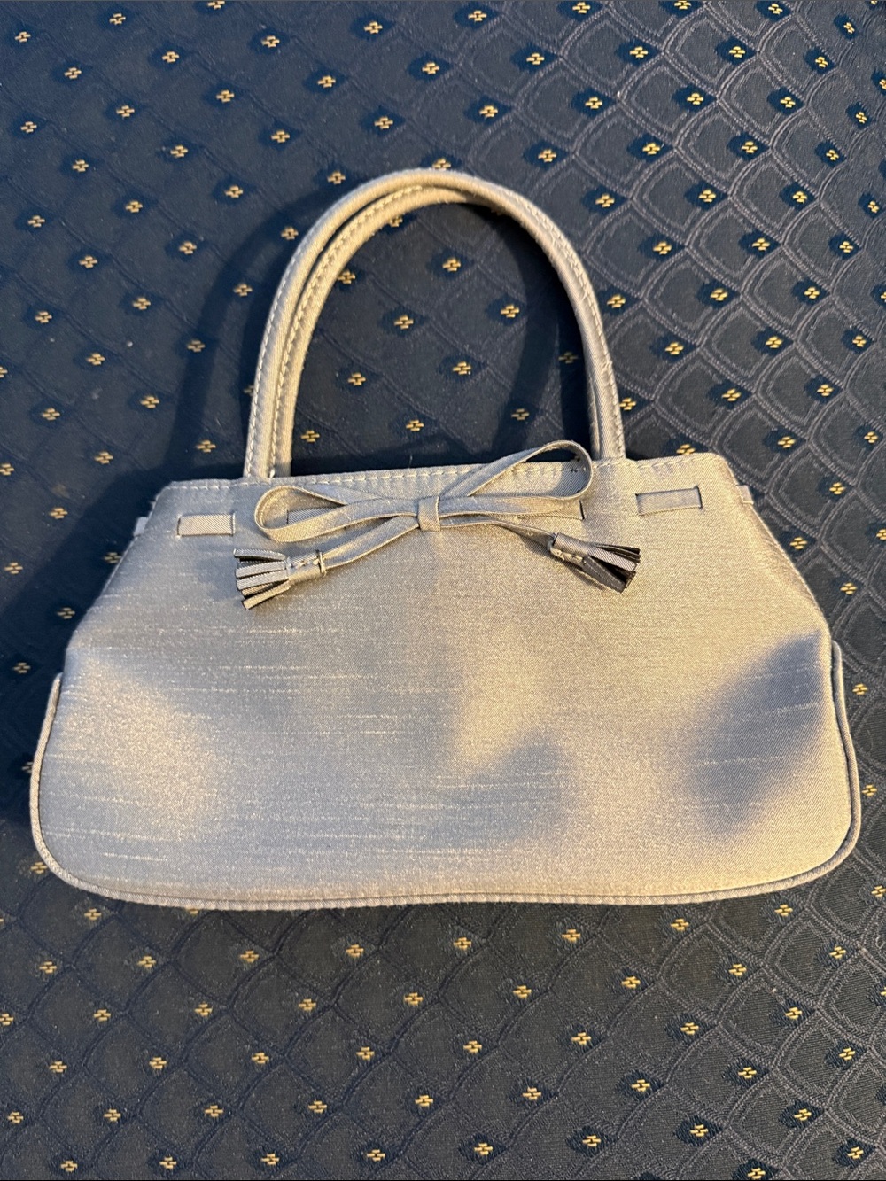 Liz Claiborne Elegant Silver Evening Handbag with Bow Detail
